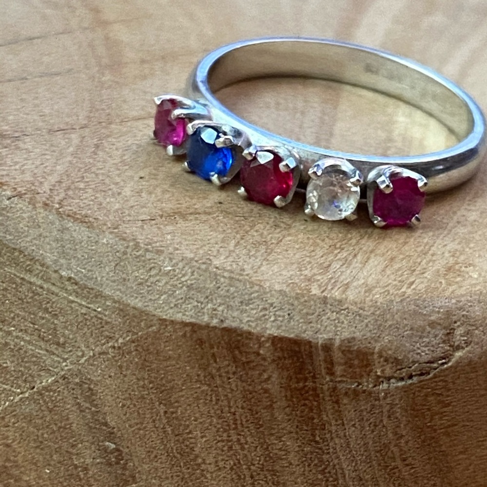 Euc 14k Gold Ring Diamond, Sapphire, Ruby & Garne… - image 2